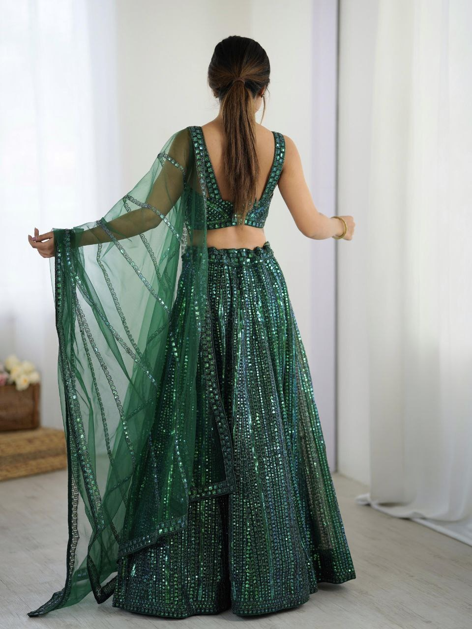 Sparkling Green Net Lehenga