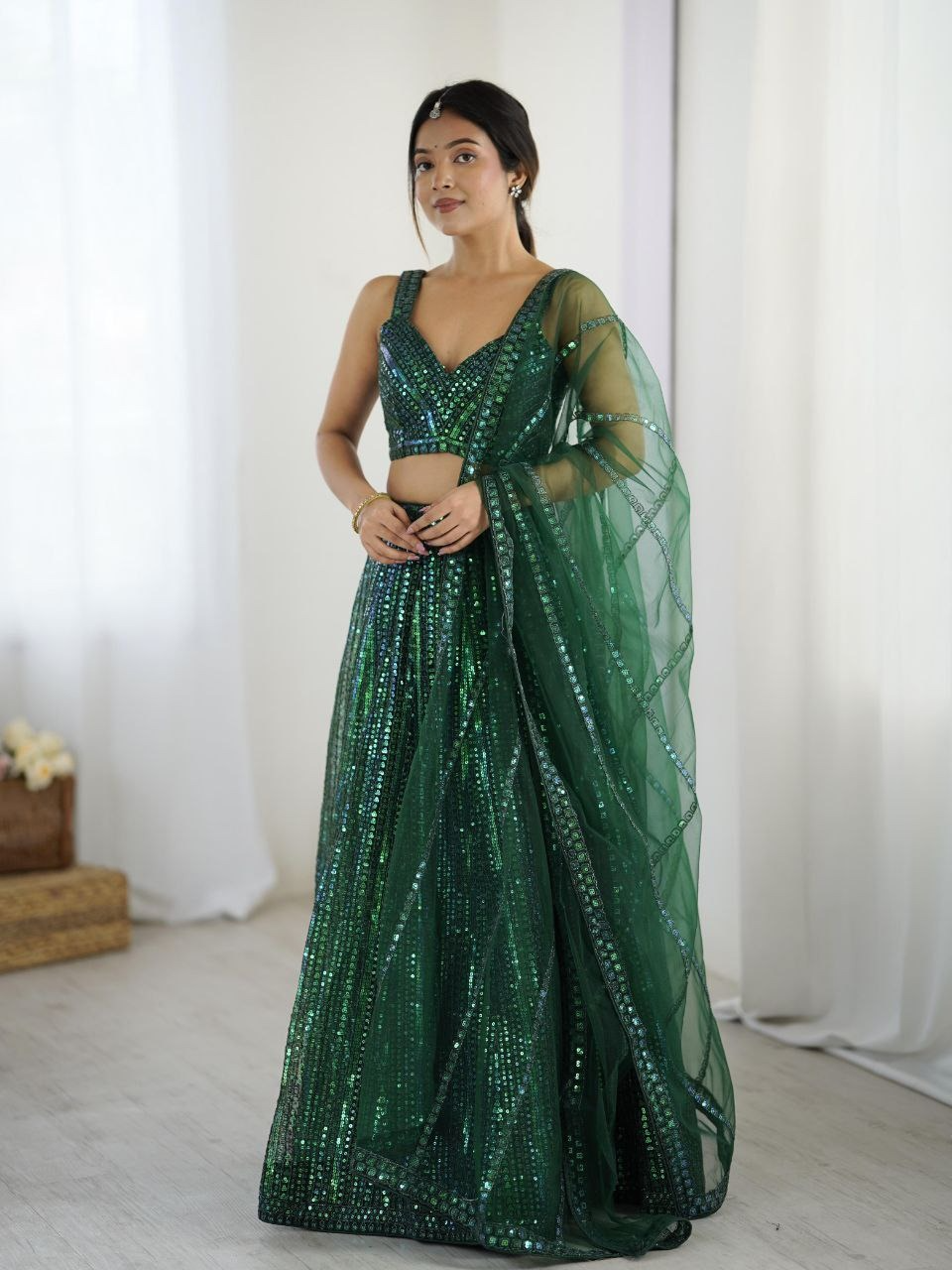 Sparkling Green Net Lehenga