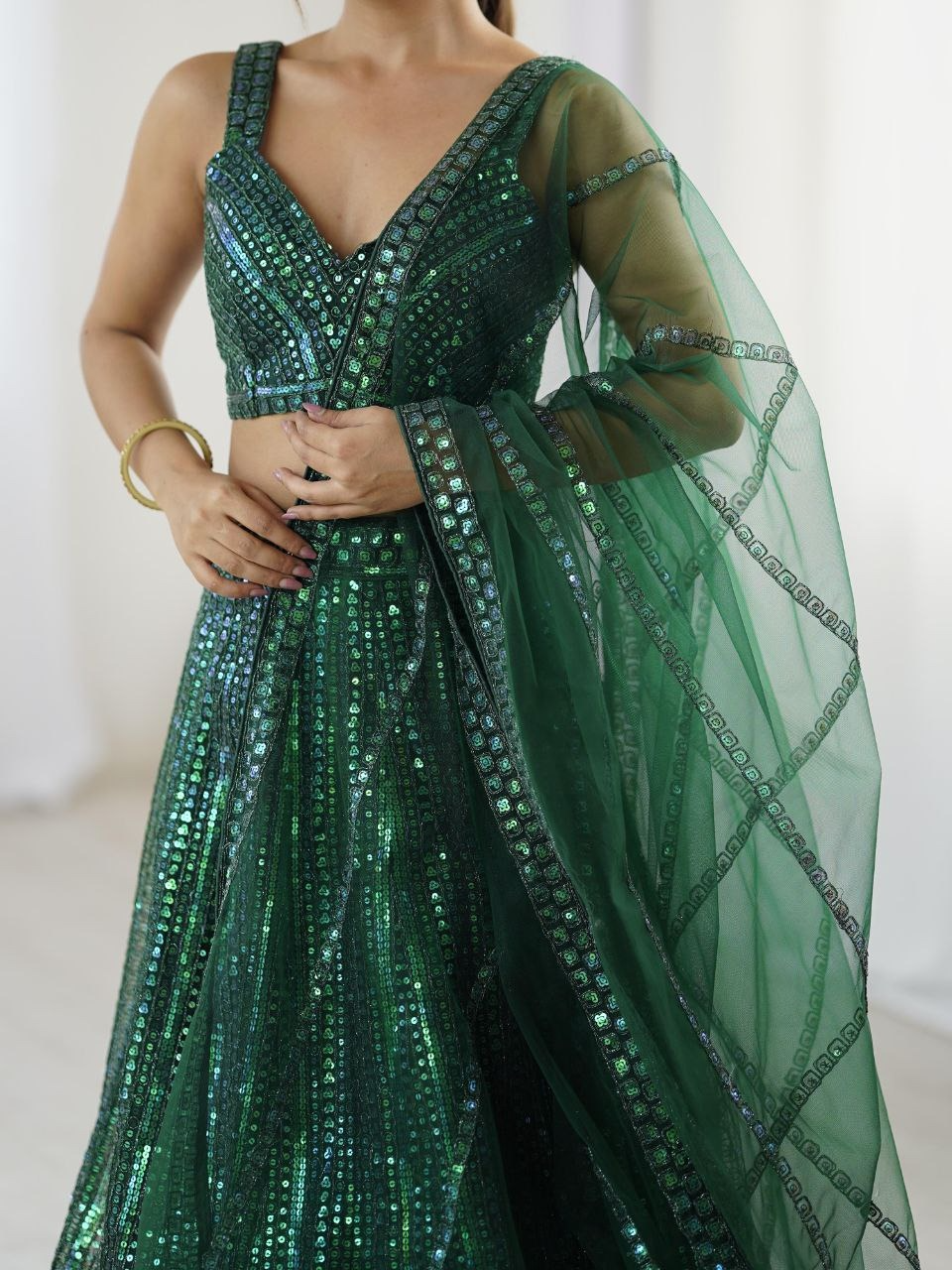 Sparkling Green Net Lehenga