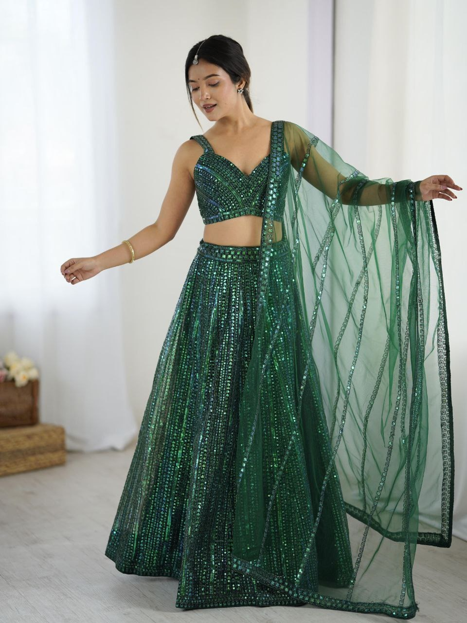 Sparkling Green Net Lehenga