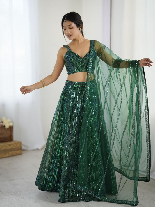 Sparkling Green Net Lehenga