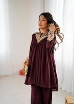 Mehroon Chinon Sequence Embroidered Kurta Plazzo Set