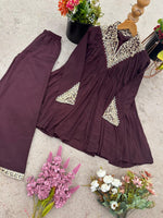 Mehroon Chinon Sequence Embroidered Kurta Plazzo Set