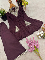 Mehroon Chinon Sequence Embroidered Kurta Plazzo Set