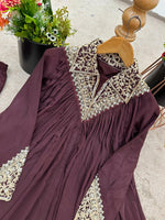 Mehroon Chinon Sequence Embroidered Kurta Plazzo Set