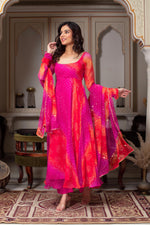 Ombre Pink & Orange Bandhej Anarkali Suit