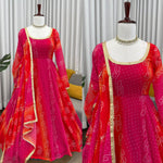 Ombre Pink & Orange Bandhej Anarkali Suit