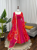 Ombre Pink & Orange Bandhej Anarkali Suit