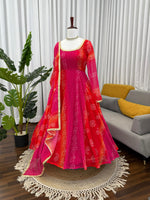 Ombre Pink & Orange Bandhej Anarkali Suit