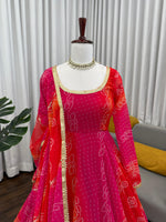 Ombre Pink & Orange Bandhej Anarkali Suit