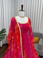 Ombre Pink & Orange Bandhej Anarkali Suit