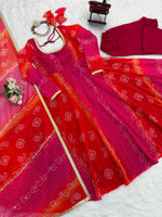 Ombre Pink & Orange Bandhej Anarkali Suit