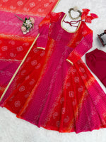 Ombre Pink & Orange Bandhej Anarkali Suit