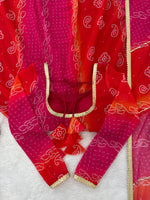 Ombre Pink & Orange Bandhej Anarkali Suit