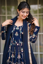 Blue Georgette Thread Sequence Work Festive Gown