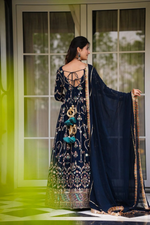 Blue Georgette Thread Sequence Work Festive Gown