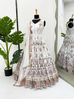 White Georgette Thread Sequence Work Festive Gown