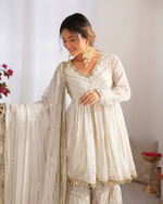 Off White Mul Chanderi Sharara Suit Set