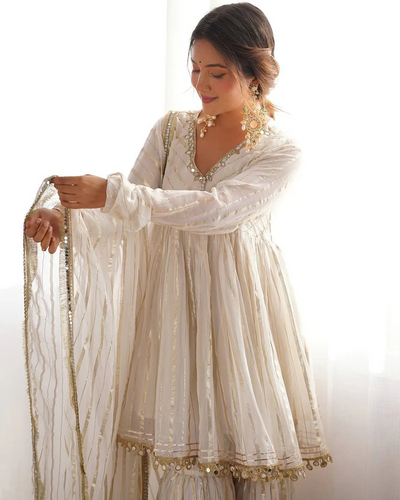 Off White Mul Chanderi Sharara Suit Set
