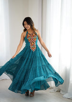 Peacock Blue Bandhnai Gown