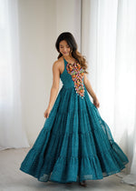 Peacock Blue Bandhnai Gown