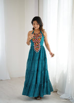 Peacock Blue Bandhnai Gown