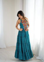 Peacock Blue Bandhnai Gown