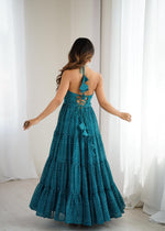 Peacock Blue Bandhnai Gown