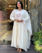 White Mul Cotton Delicate Embroidered Suit Set