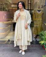 Off White Chanderi Silk Embroidered Suit Set
