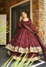 Red Georgette Embroidered Festive Gown