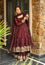 Red Georgette Embroidered Festive Gown