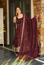 Red Georgette Embroidered Festive Gown