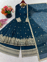 Peacock Blue Georgette Embroidered Festive Gown