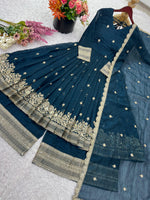 Peacock Blue Georgette Embroidered Festive Gown