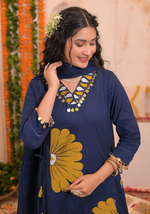 Navy Blue Mirror Work Cotton Kurta Suit Set