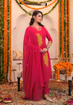 Pink Mirror Work Cotton Kurta Suit Set