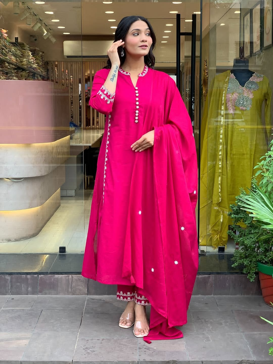 Pink Embroidered Cotton Comfy Suit Set