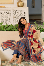 Multicolour Cotton Printed Anarkali Suit