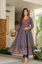 Multicolour Cotton Printed Anarkali Suit