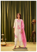 Pink Floral Applique Work Crepe Kurta Suit Set