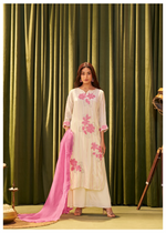 Pink Floral Applique Work Crepe Kurta Suit Set
