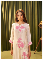 Pink Floral Applique Work Crepe Kurta Suit Set