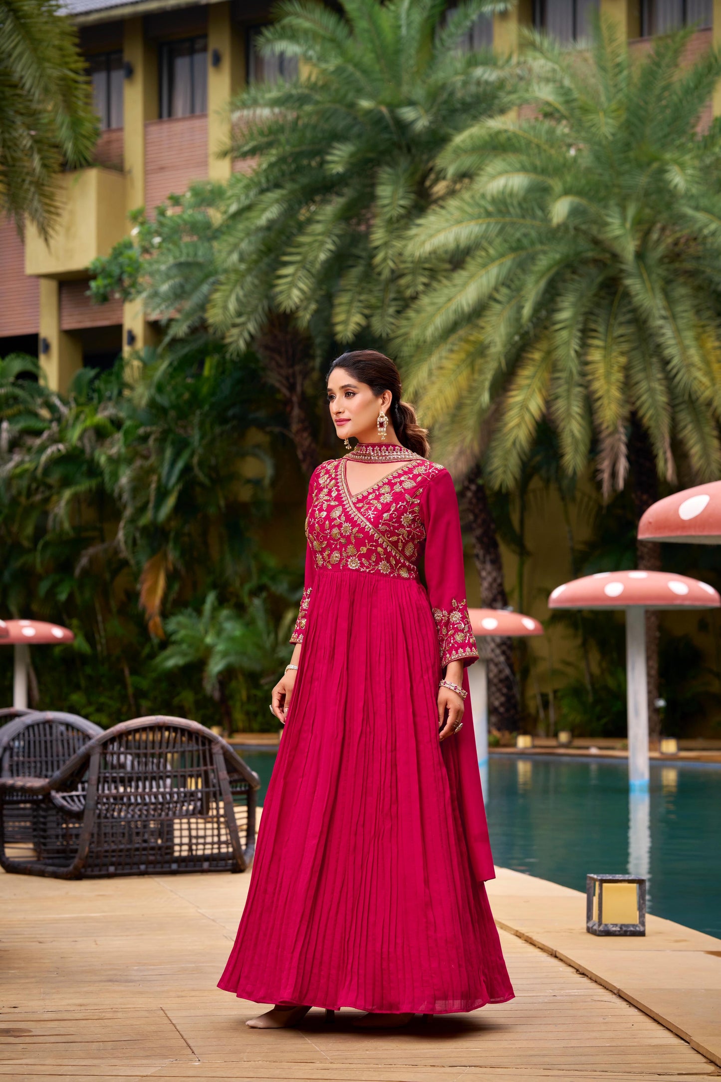 Gulnar Beads & Sequence Embroidered Festive Gown With Belt