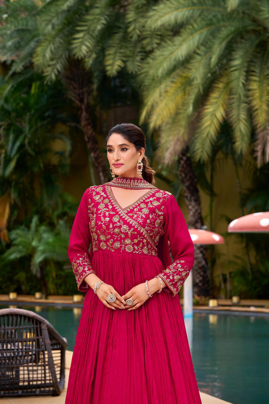 Gulnar Beads & Sequence Embroidered Festive Gown With Belt