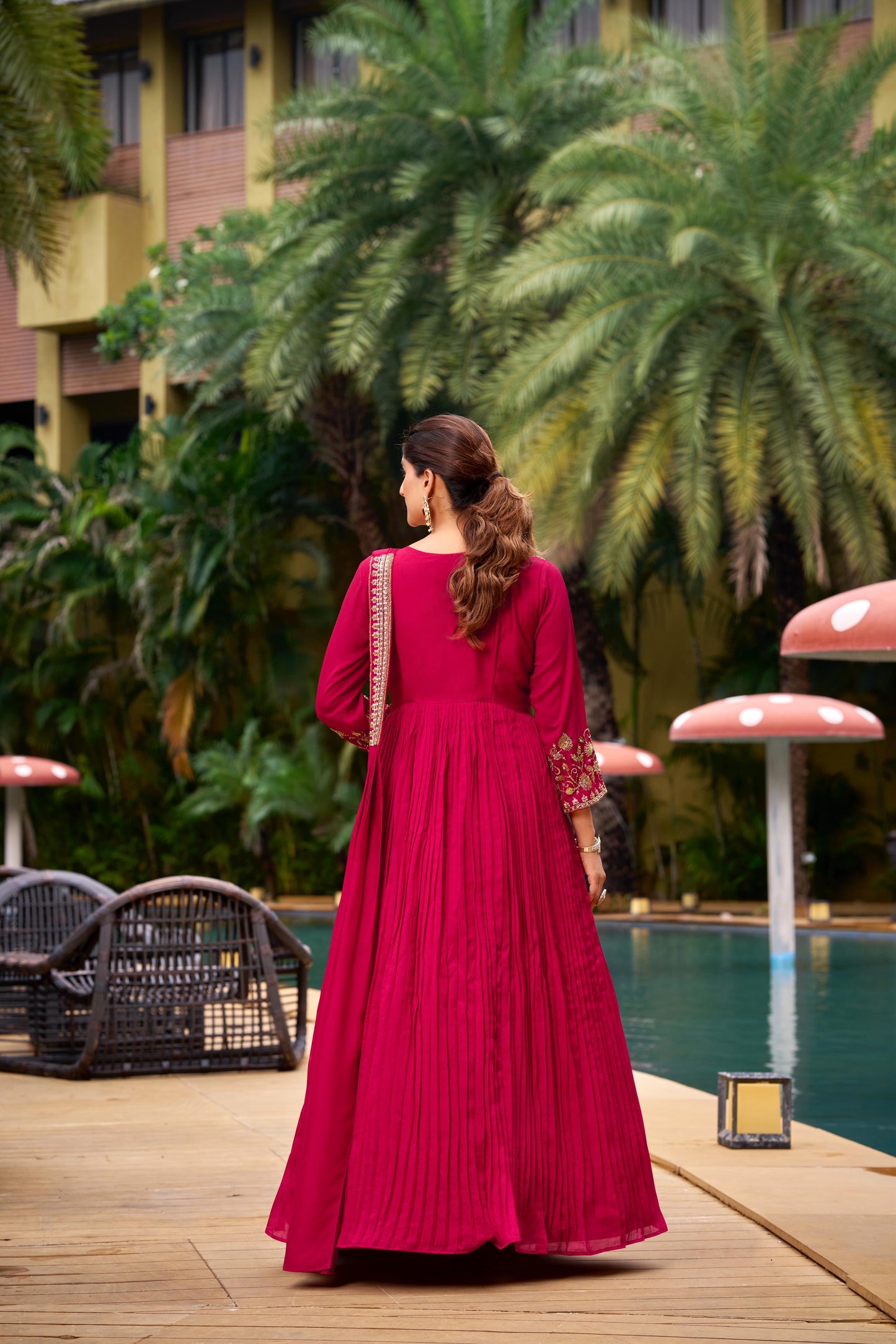 Gulnar Beads & Sequence Embroidered Festive Gown With Belt