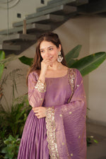 Purple Silk Embroiderd Embroidered Gown