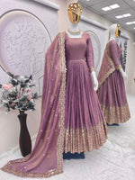 Purple Silk Embroiderd Embroidered Gown