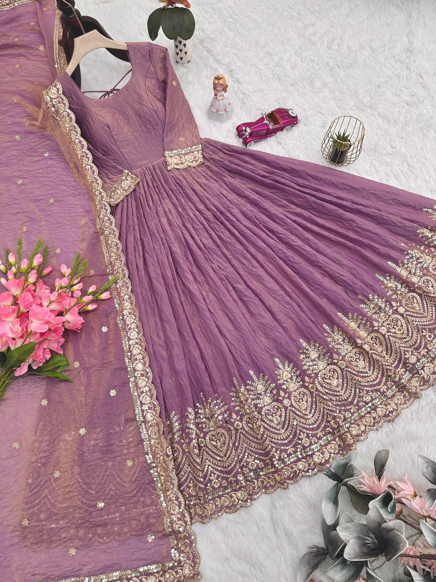 Purple Silk Embroiderd Embroidered Gown