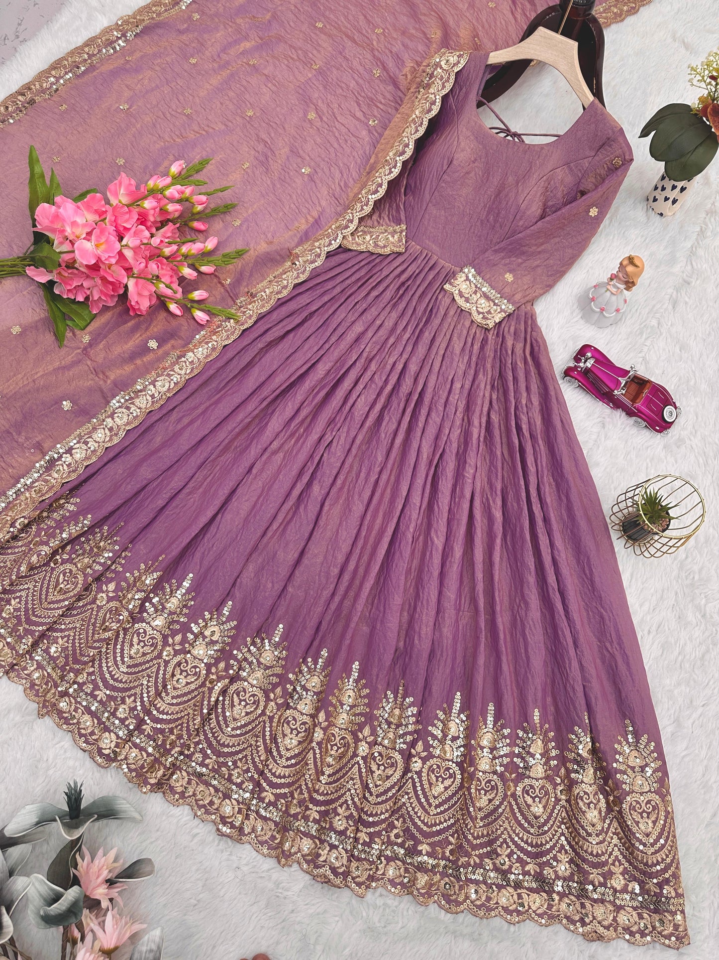 Purple Silk Embroiderd Embroidered Gown